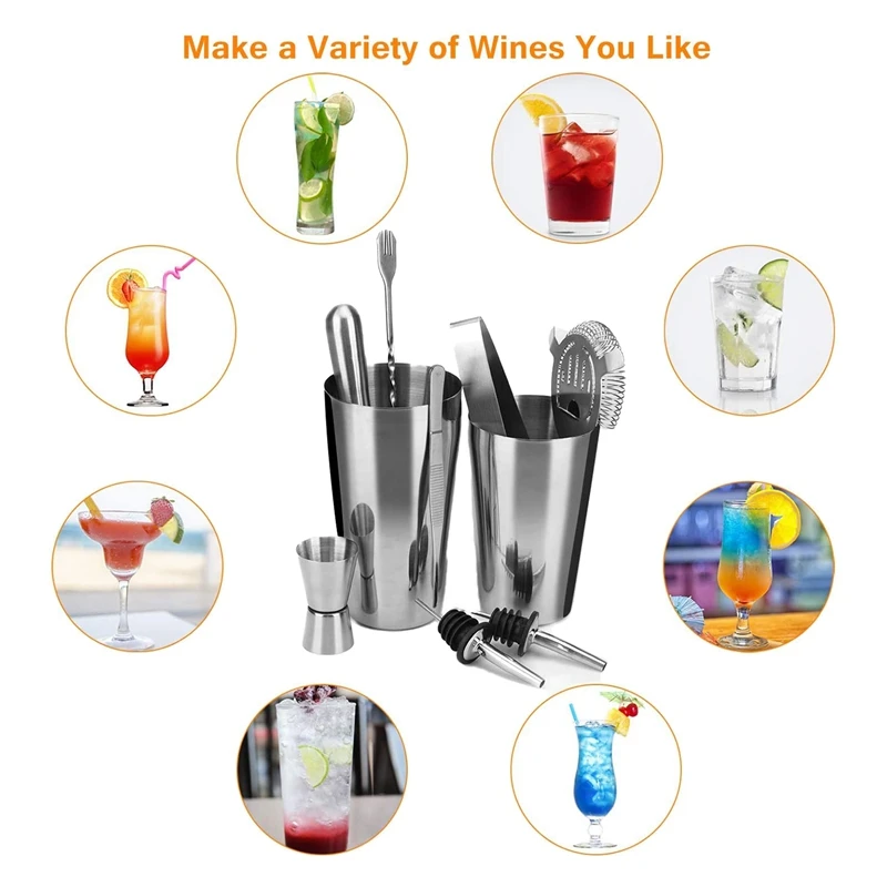 11 шт. набор для барменов из нержавеющей стали с бамбуковой основой аксессуары