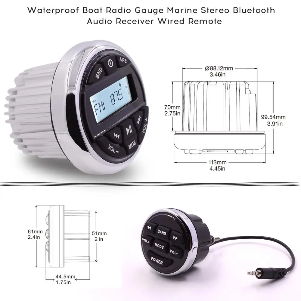 Водонепроницаемый морской стерео аудио Bluetooth Радио FM приемник MP3 плеер для