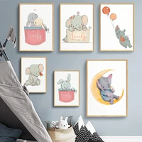 cartoon elephant rabbit balloon moon animal nordic posters and prints wall art canvas painting wall pictures for kids room decor