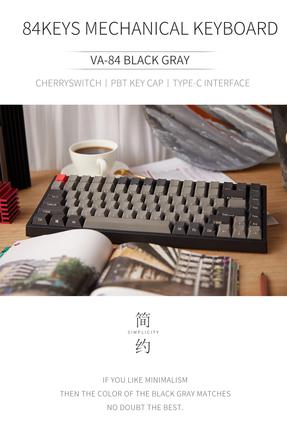 Keycool 84 ключей механическая клавиатура PBT клавиши вишня переключатель для ноутбука, проводной клавиатуры