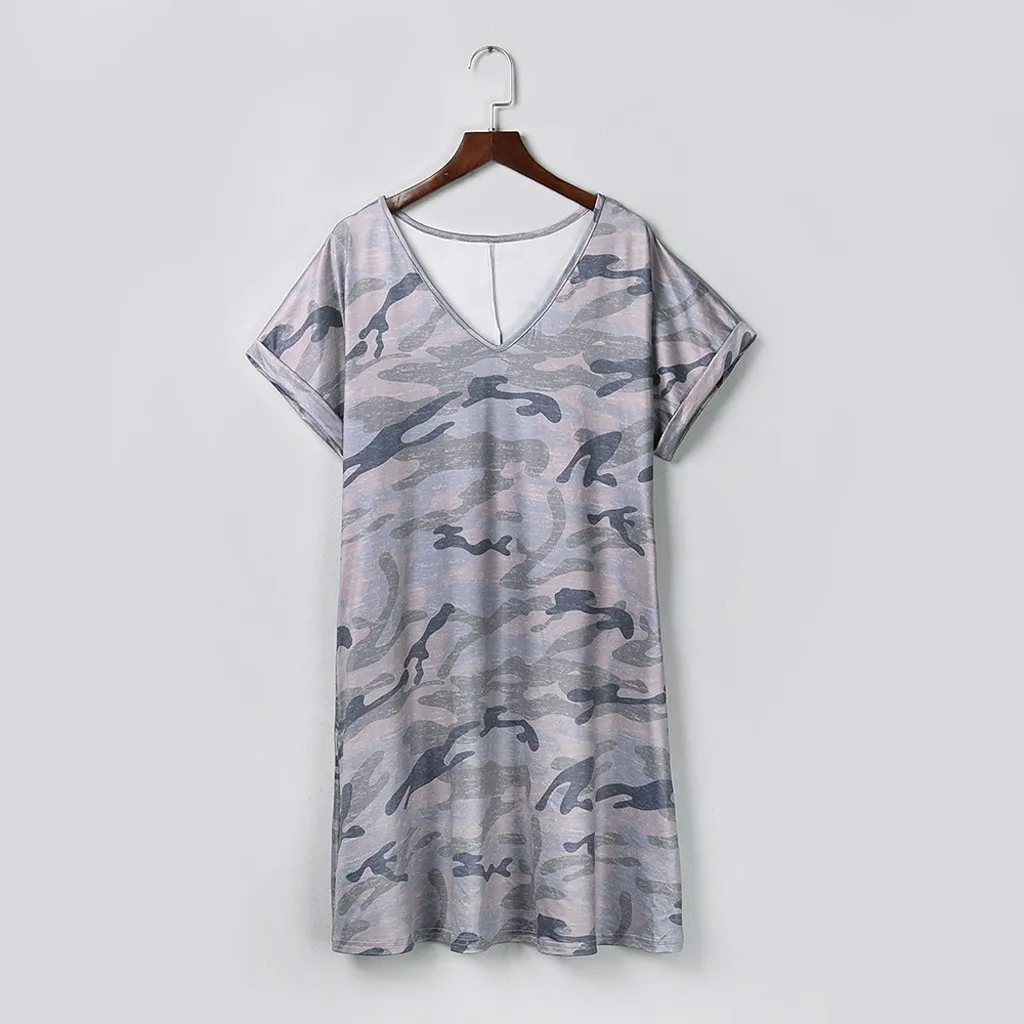 

KANCOOLD dress Women's Summer Casual Short Sleeve Pocket Camos Print Stretch Swing Dresses Streetwear new dress momen 2020APR14