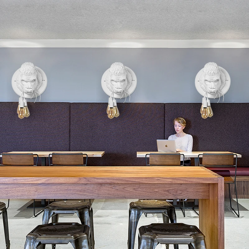 

Modern Nordic Minimalist Creativity Resin Gorilla Wall room decor aesthetic Fixtures Led Wall Lights for Foyer Loft Bedroom Beds