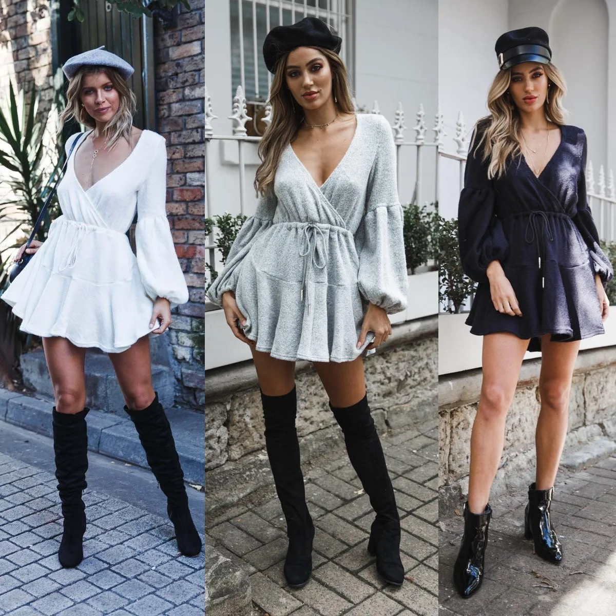 Новое Женское трикотажное платье свитер с v образным вырезом и рюшами на осень