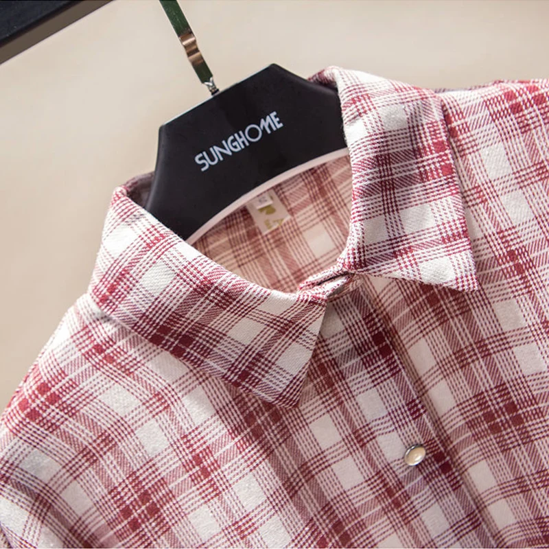 Женская рубашка в клетку универсальная модная длинная Корейском стиле на весну и