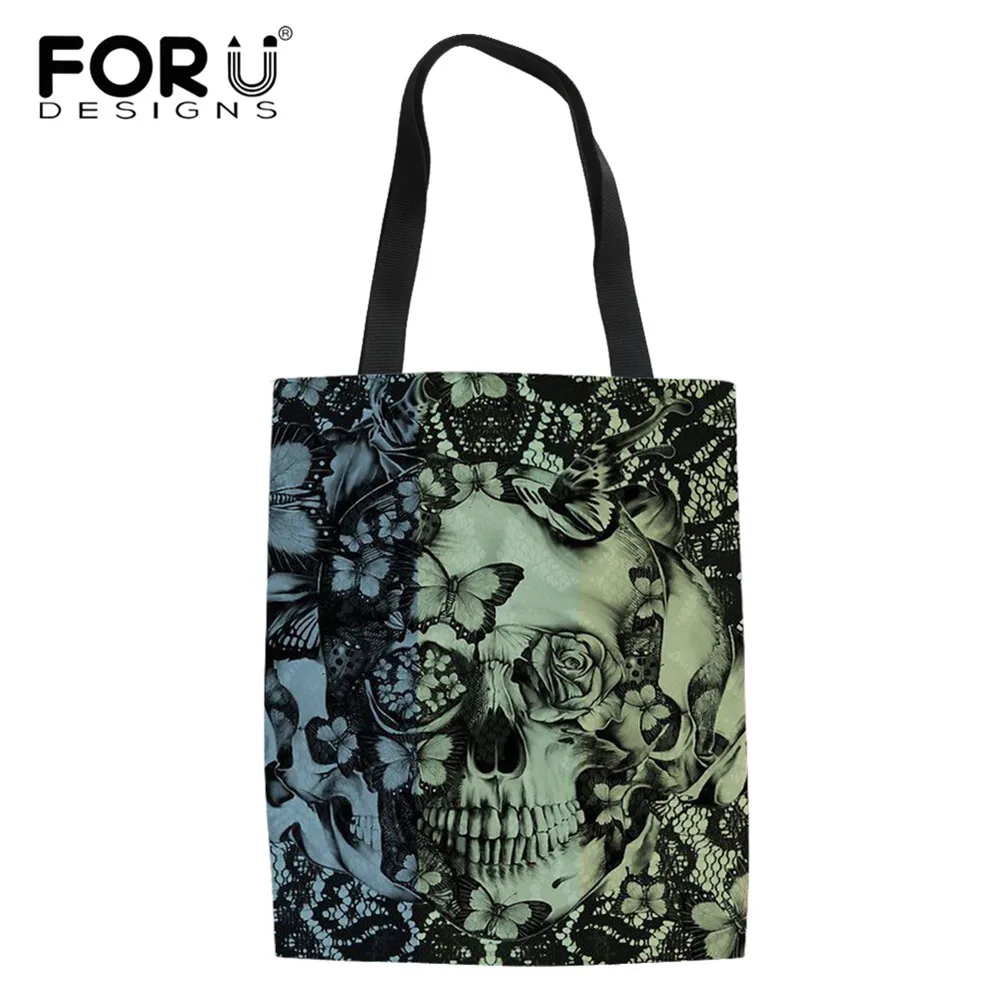 

Женская тканевая сумка для покупок с черепом FORUDESIGNS, вместительная сумка-тоут через плечо, многоразовая Экологически чистая сумка для хране...