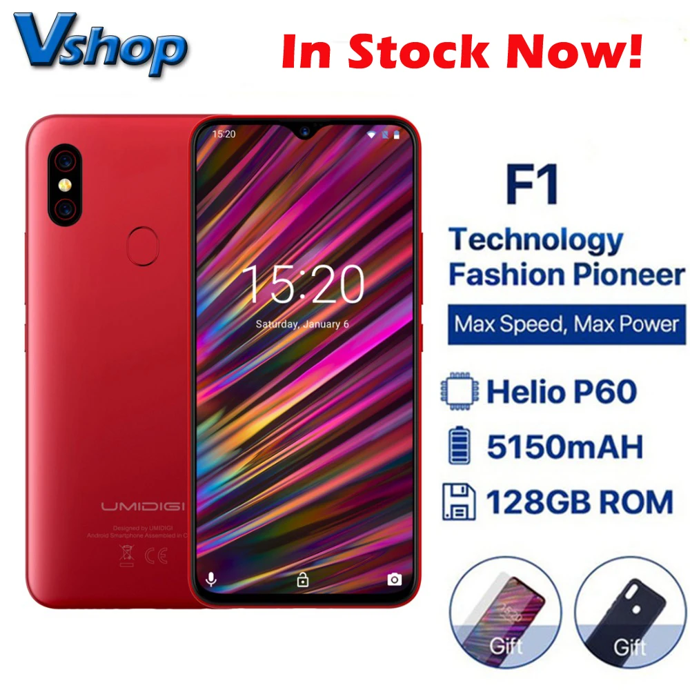 Оригинальные мобильные телефоны Umidigi F1, 4G, Android 9,0, 4 Гб ОЗУ, 128 Гб ПЗУ, восьмиядерный смартфон Helio P60, 5150 мАч, FHD+ NFC, сотовый телефон