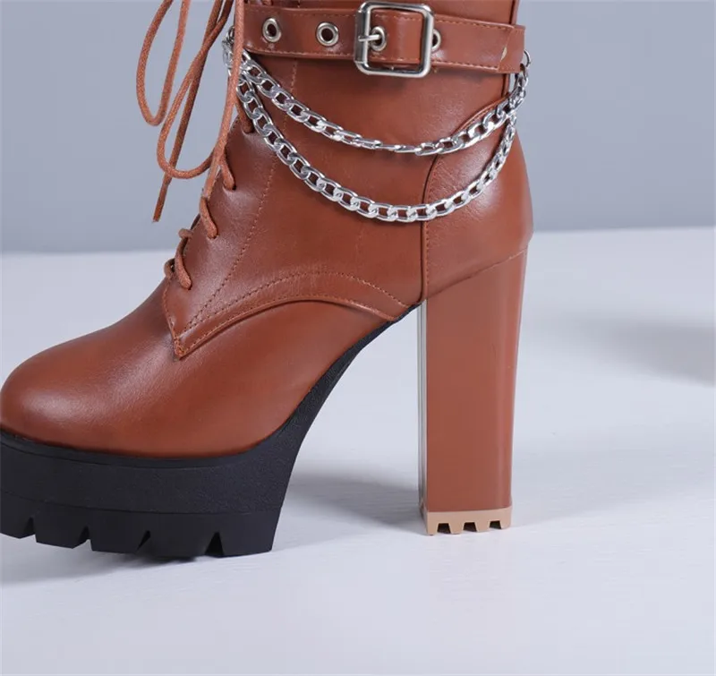 Женские байкерские ботильоны PXELENA большие размеры 34-46 с металлической цепочкой и