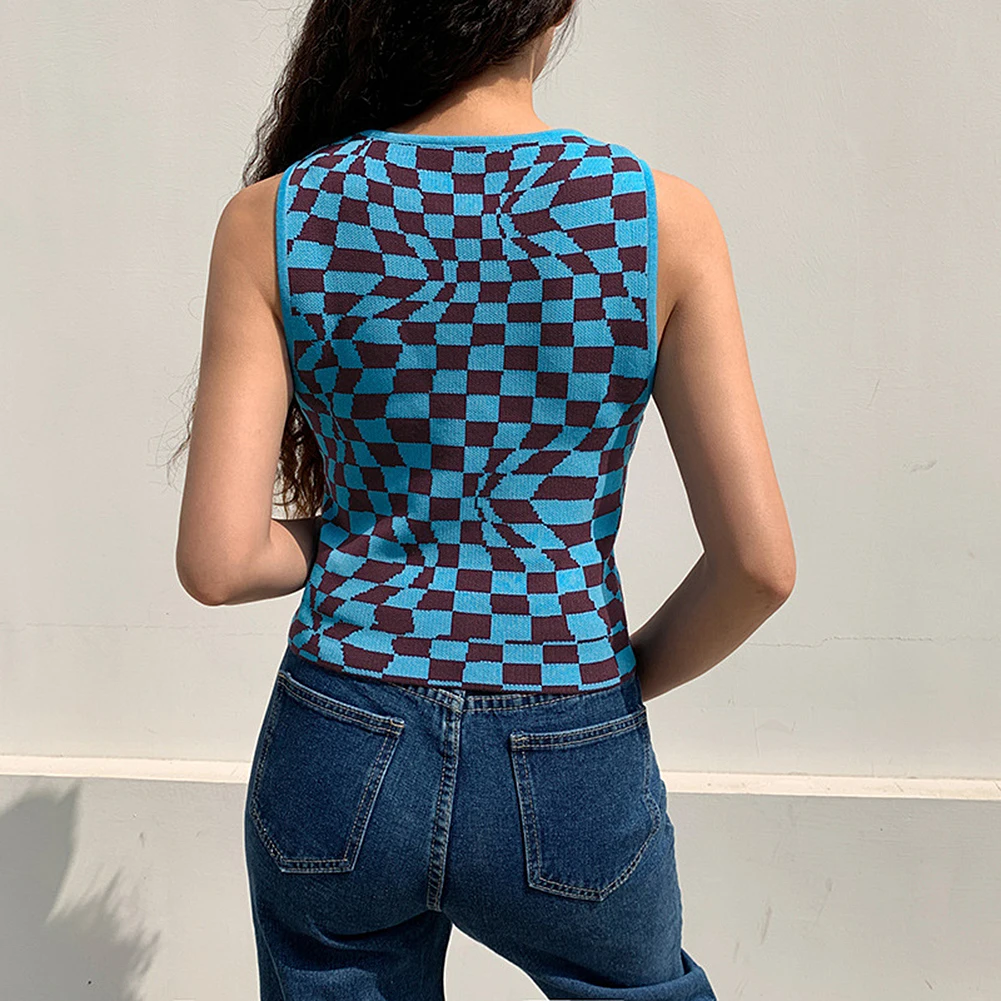 Женская трикотажная футболка YiYiMiYu винтажная укороченная в клетку с принтом Y2K