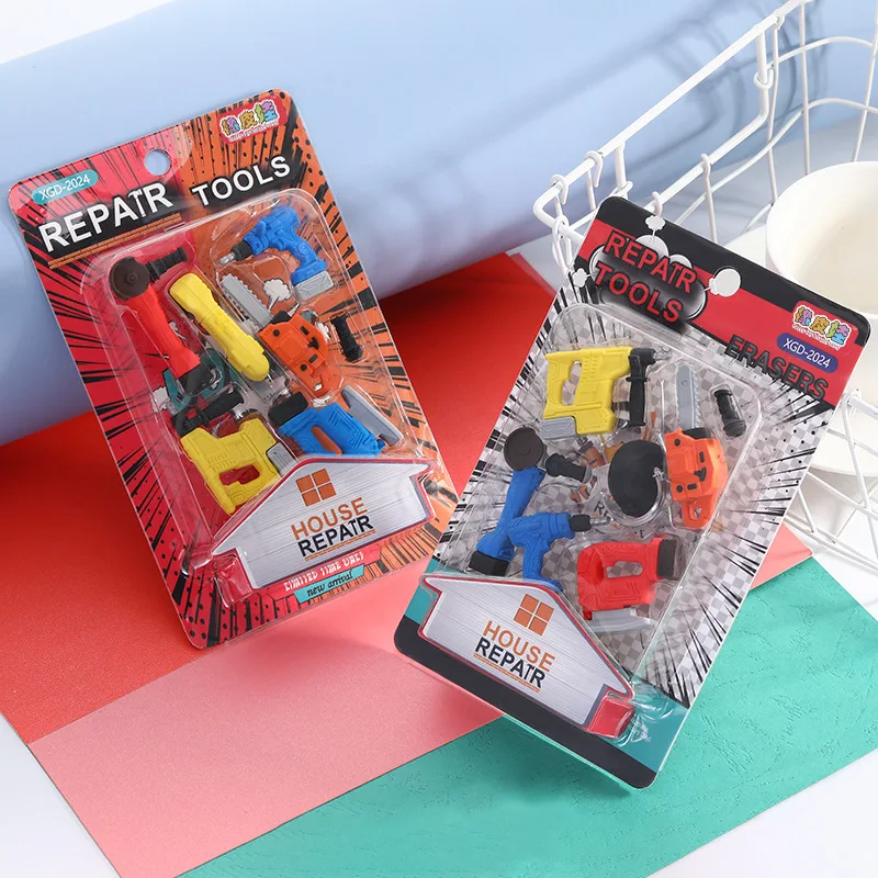 6Pcs/Set Toolbox Eraser Set Can Be Assembled DIY Simulation Drill Screwdriver TPR Rubber Children's Toys Stationery | Канцтовары для
