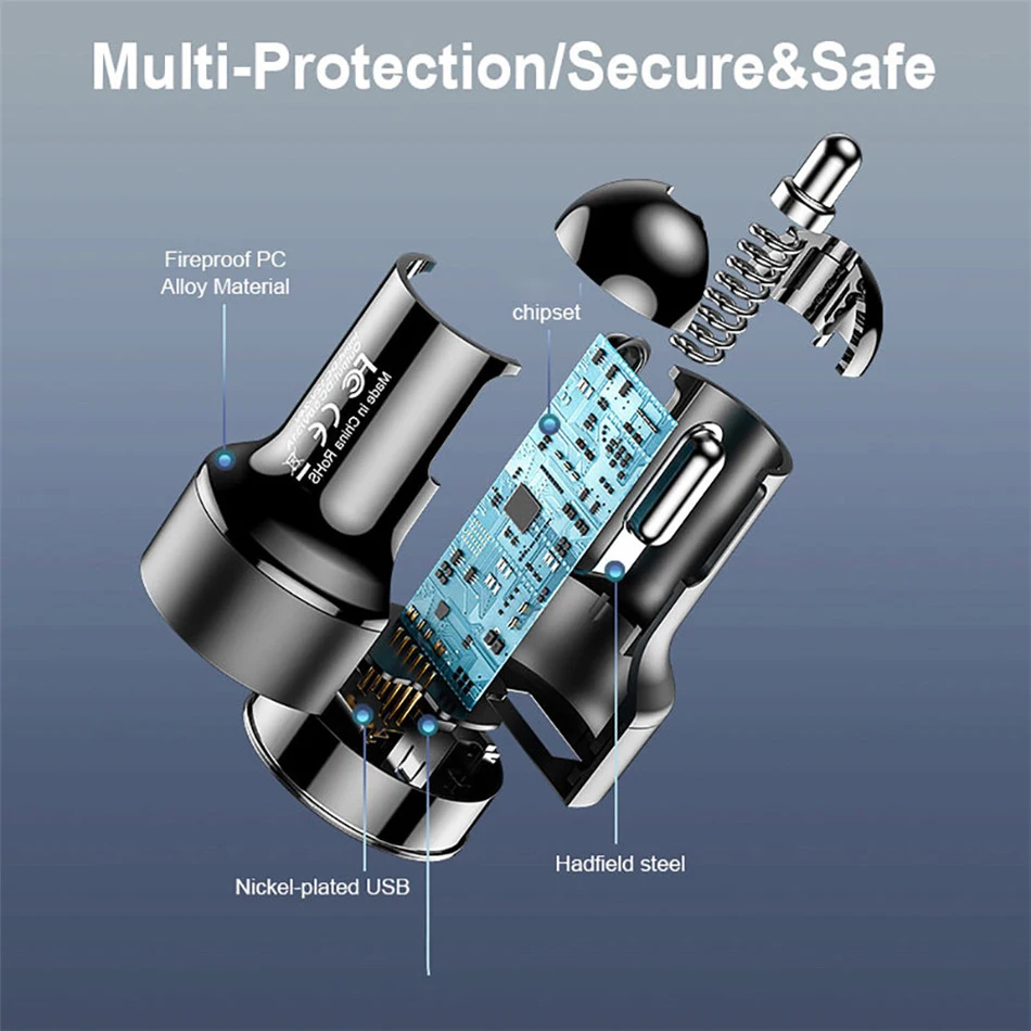 Мини USB Автомобильное зарядное устройство 4.8A 2 порта быстрой зарядки Quick Зарядное