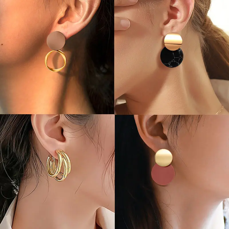 

Women's Earrings Korean Acrylic Drop Earrings for Women Statement Geometric Round Gold Earring Fashion Trend Female Jewelry