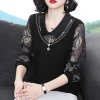 middle aged mother blouse womens spring fashion 2021 new turn down collar long sleeve bottoming shirt plus size 6xl top