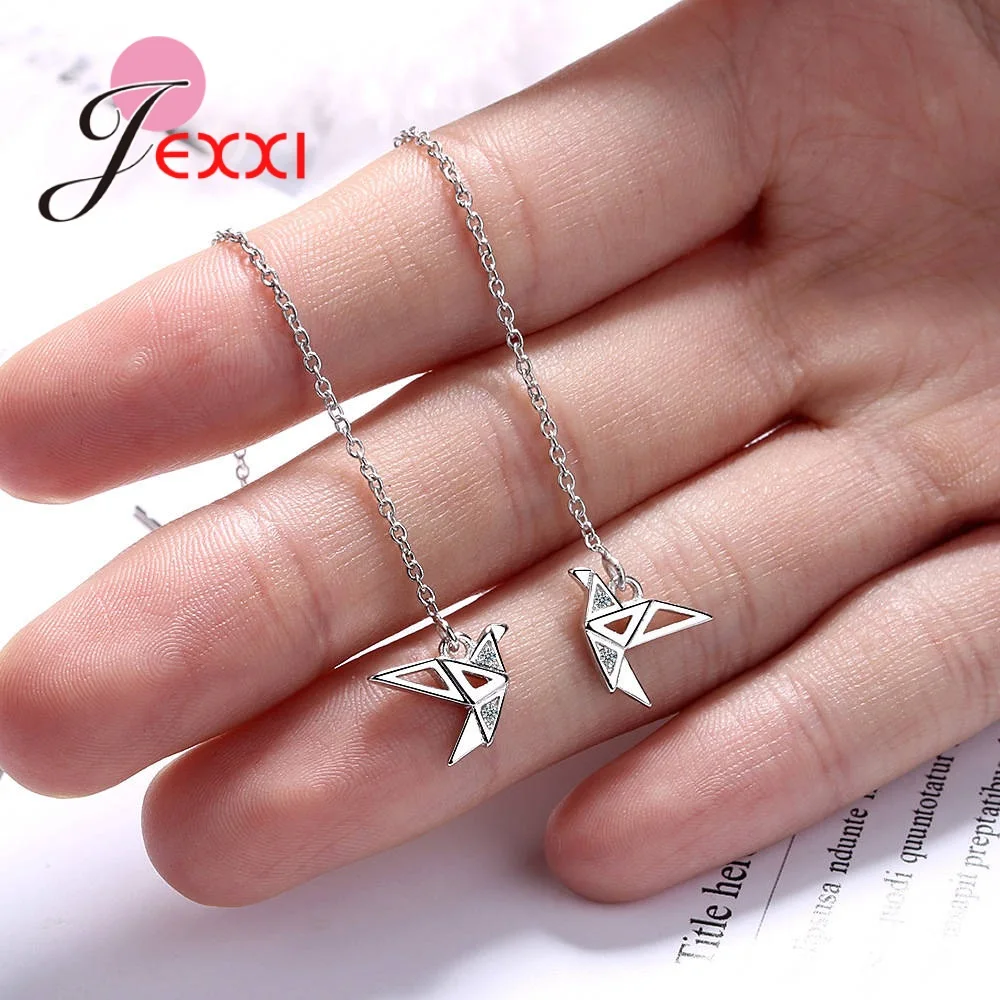

1 Piece Women 925 Sterling Silver Drop Earrings Hot Fashion Factory Direct Sale Japanese Paper Crane Animal Earrings