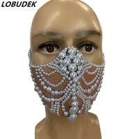 rhinestones jewelry pearls mask performance accessories male female dj singer dancer party show nightclub stage masks ornament
