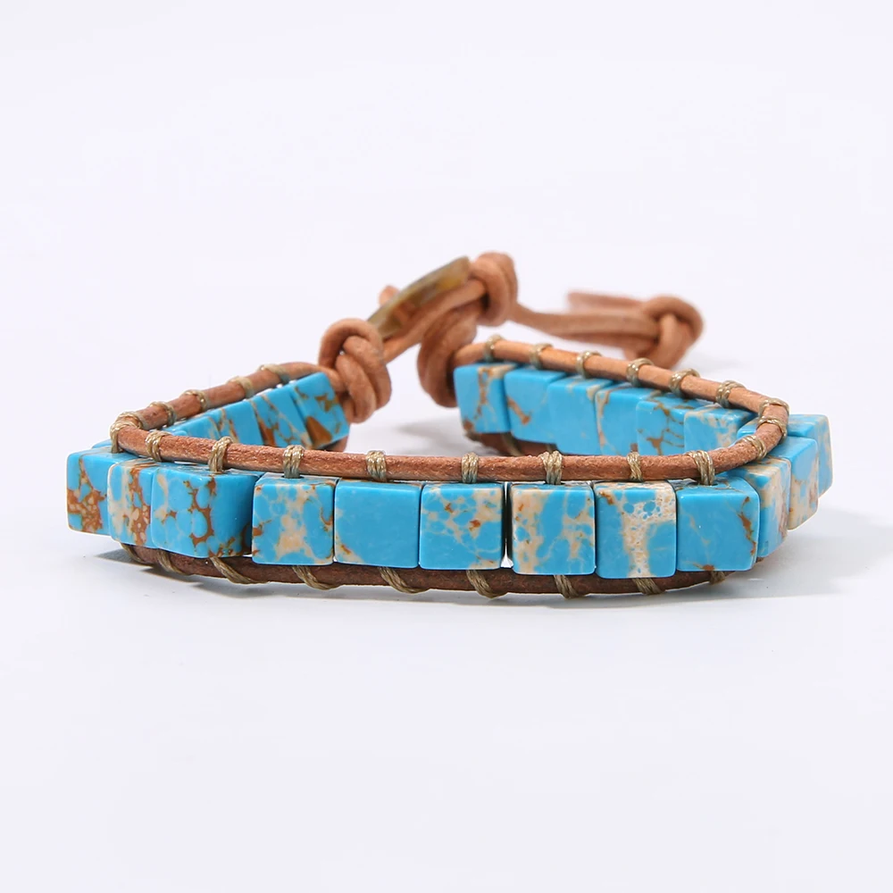 B-B0491-M SHINUS BOHO красочные кости форма натуральный камень один кожаный браслет обёрточная бумага полудрагоценный камень квадратный бисерный Браслет манжета - Окраска металла: B-B0491-M