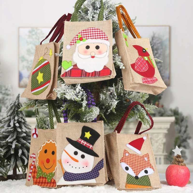 

2021 Sale Christmas Embroidered Gift Bag Tote Bag Xmas Jewelry Packaging Container Burlap Packaging Bag Storage Bag Ornament