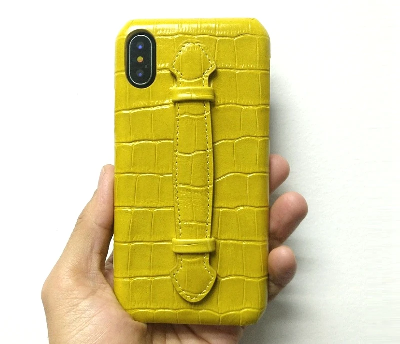 Чехлы для телефонов из натуральной кожи с ремешком на руку для iPhone X XS Max 7 8 Plus, Роскошные тонкие чехлы из крокодиловой кожи желтого цвета