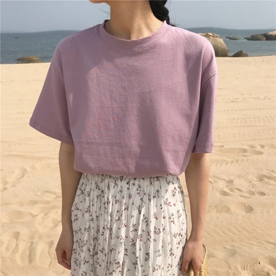 

New Summer T Shirt Women Knitted Casual Short Sleeves Top O-Neck Tshirt Slim Kintwear blue Female T-shirt