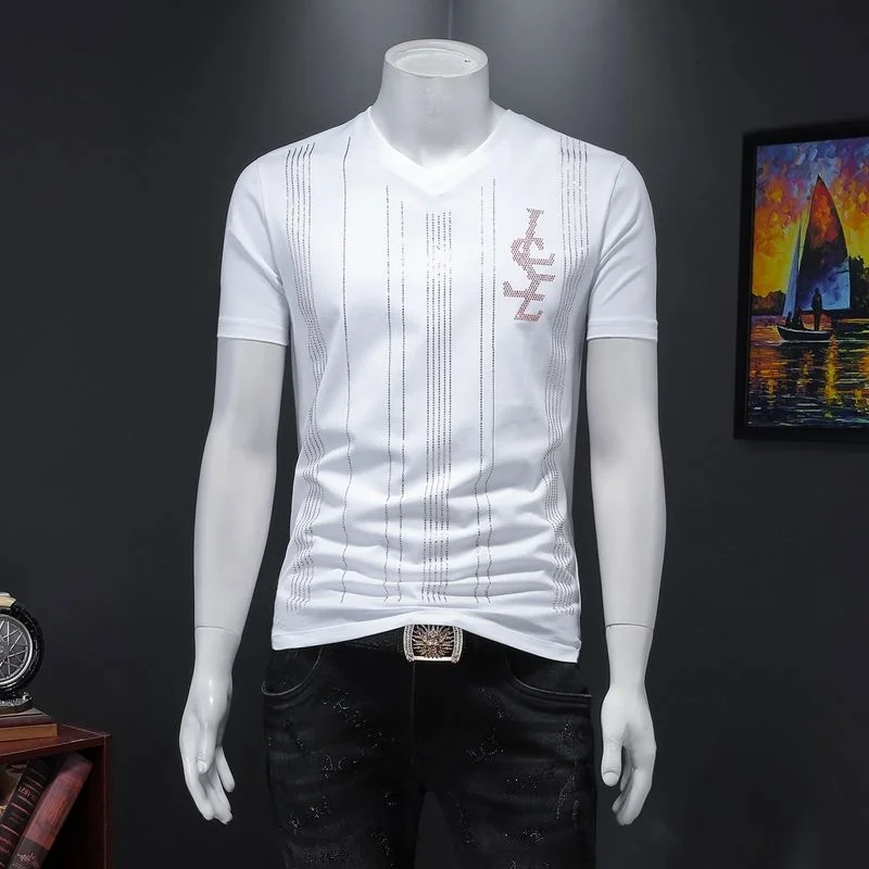 

Мужская футболка в полоску, с коротким рукавом и V-образным вырезом