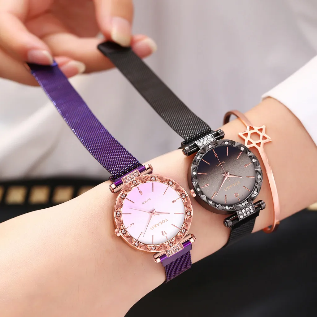 Женские кварцевые часы YOLAKO Reloj наручные с ремешком из нержавеющей стали