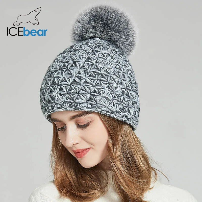 ICEbear Женские шапки для зимы, имитация шерсти, толстые шапки для женщин, однотонные, новые брендовые шапки E-MX18130FQ