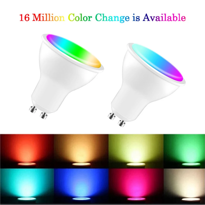 

GU10 Smart LED RGB+CW Dimmable Lamps Bulbs Spotlight Smart Life/Tuya WiFi Voice Remote Control Bulbs Work With Alexa/Google