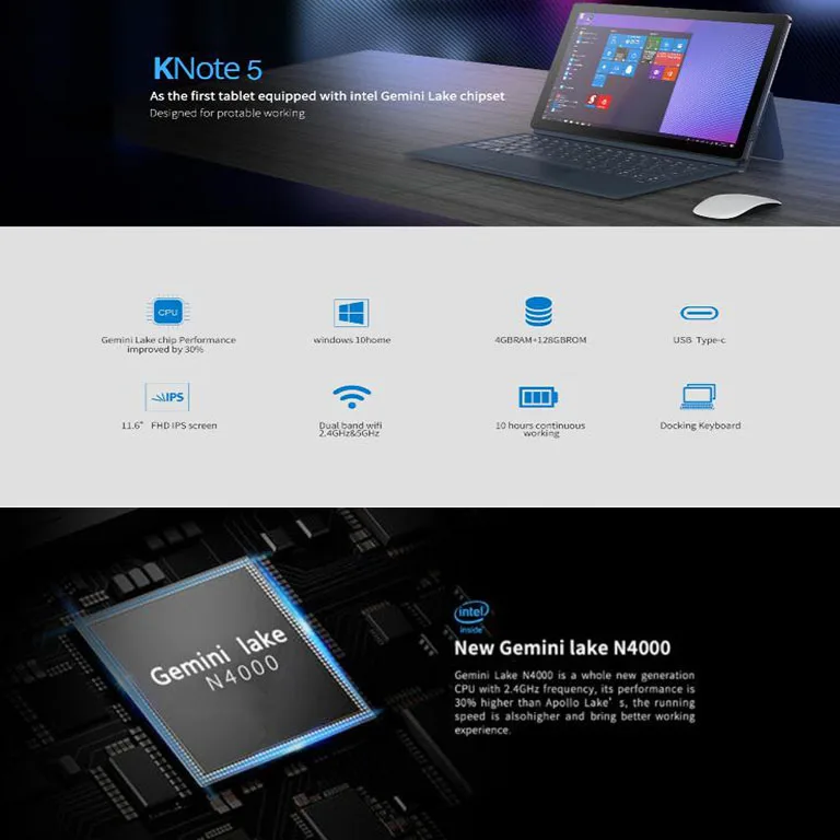 11,6-дюймовый ветвью Alldocube и Knote5 молодежный вариант планшет Gemini Lake N4000 двухъядерный 4 Гб оперативной памяти 128 ГБ Rom-штепсельная вилка американского стандарта