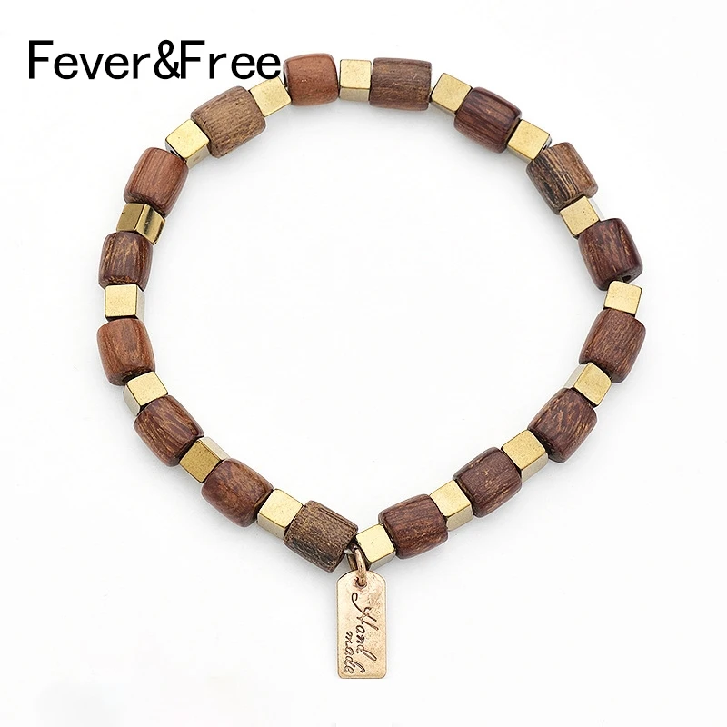 Богемные винтажные круглые браслеты Fever & Free из натурального дерева тянущиеся с