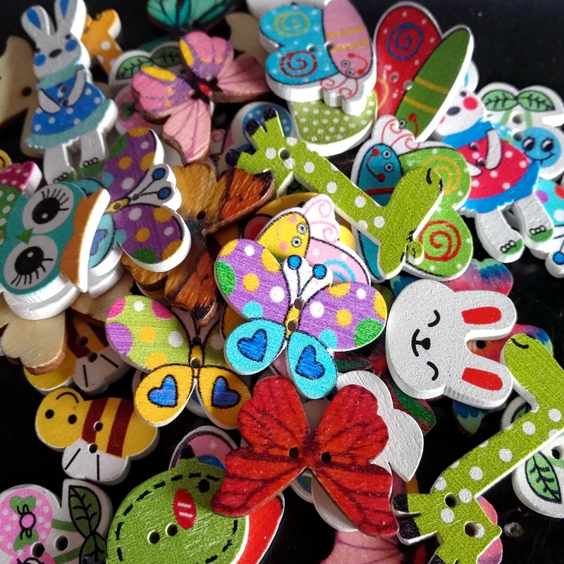 50 шт микс Мультяшные деревянные кнопки для Вязание Scrapbooking Украшения | Дом и сад