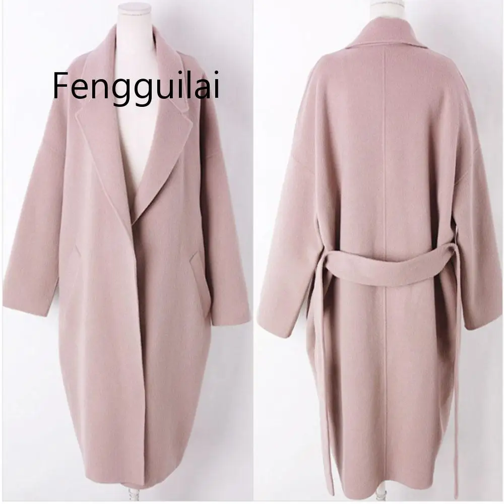 

2019 FENGGUILAI New Fashion Warm Winter Clothes Womens Lapel Wool Coat Yellow Trench Jacket Loose Lace Overcoat Outwear