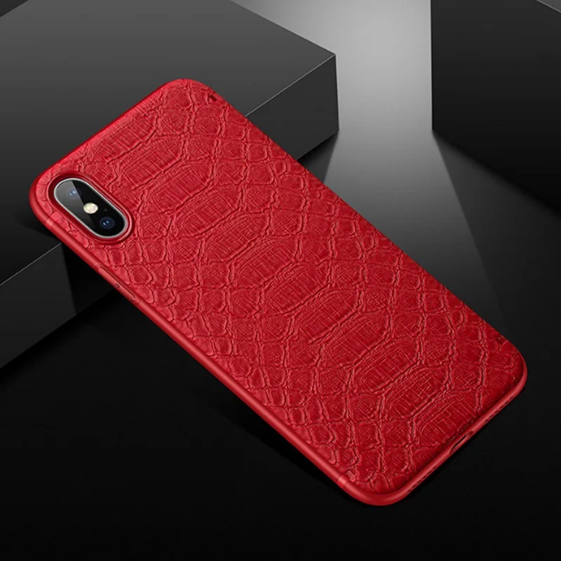 Red Leather Ультра тонкий магнитный автомобильный чехол для телефона iPhone X 6 6s 7 8 Plus 11 Pro samsung Невидимый встроенный Магнит Мягкий ТПУ противоударный чехол - Цвет: Red Leather