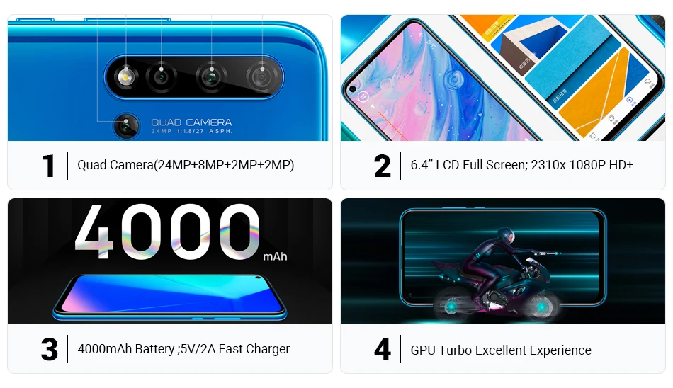 Huawei Nova 5i 6 гб 128 гб мобильный телефон 6,4 дюймов Kirin 710 восьмиядерный Android 9,0 2310x1080 type-C мобильный телефон мп мобильный телефон