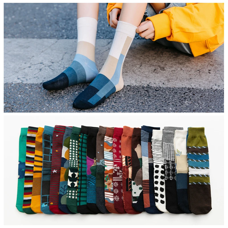 

Hip hop high-quality fashion Harajuku pattern polka dot stripe plaid AB socks men cotton trend Unisex long tube socks women HOT