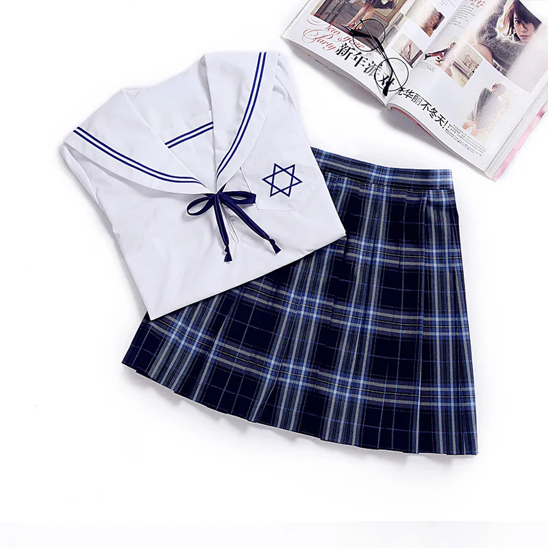 

Women Summer Dress Set Short Sleeve High Waist Pleated Skirts for Girls Cute Sweet Ladies Plaid Mini Skirt School Uniforms