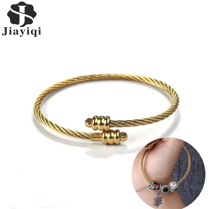 

JIAYIQI High Quality Gold Silver Color Stainless Steel Adjustable Charm Bracelet for Men Women DIY Jewelry Making Bangle Gift