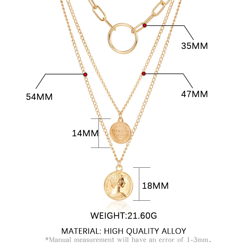 

Women Necklace Fashion Portrait Coin Necklace Female Geometric Necklace For Women Multilayer Women's Neck Chain Hip-hop Chain