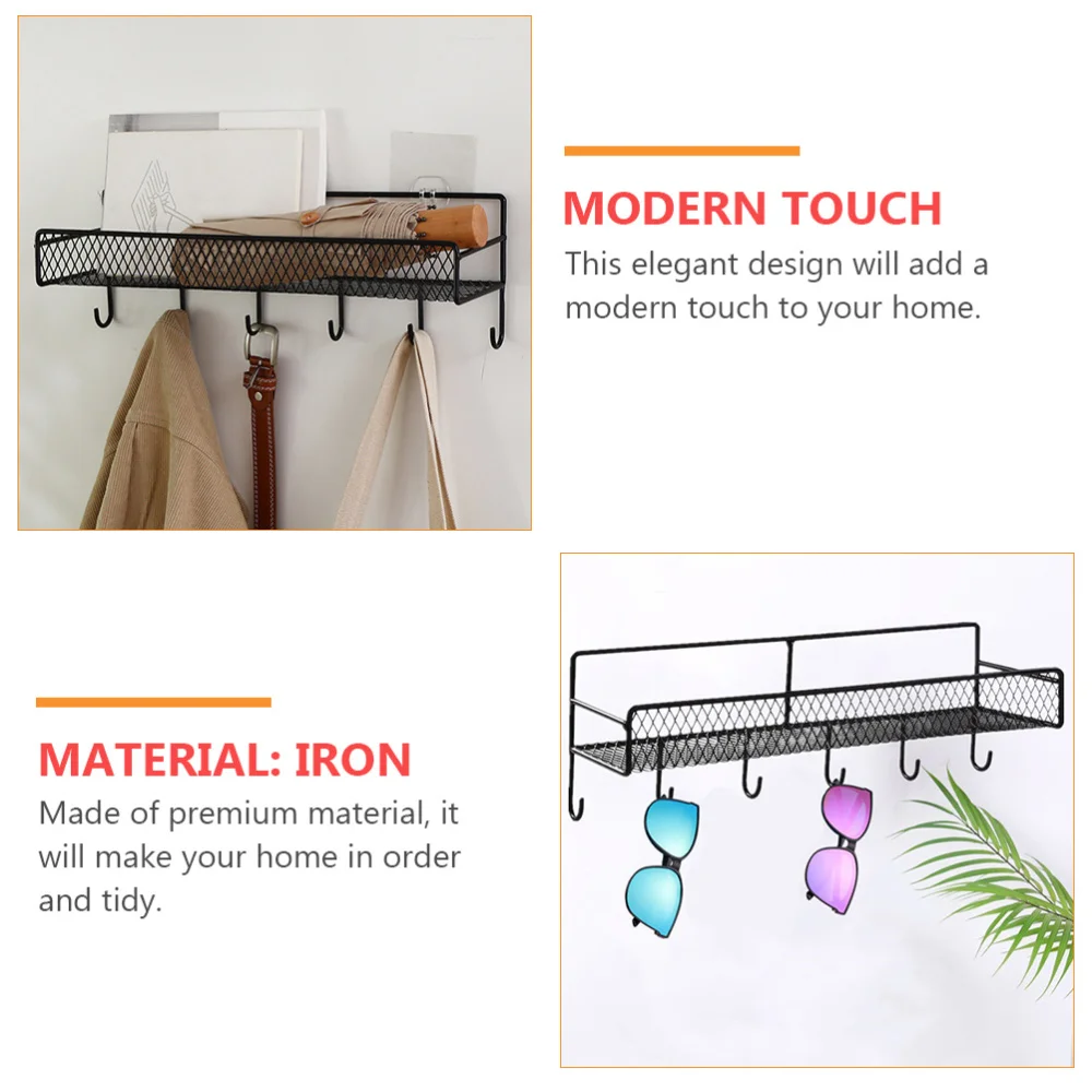 

1pc Wall-mounted Rack Wrought iron Storage Rack Bathroom Storage Rack (Black)
