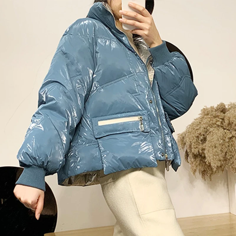 Ftlzz New Winter Women Short Stand Collar Pocket Design Warm Down Coat 90% White Duck Thick Parkas | Женская одежда