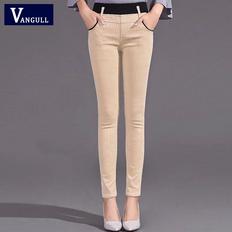 Vangull Corduroy Pants Women Stretch female Loose High Waist Trousers Cotton Women's Pantautumn and winter | Женская одежда