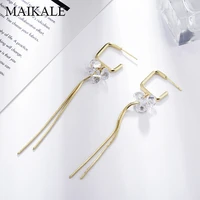 maikale fashion high quality cubic zirconia tassel long earrings for women gold chain dangle earring 2021 trend wedding jewelry