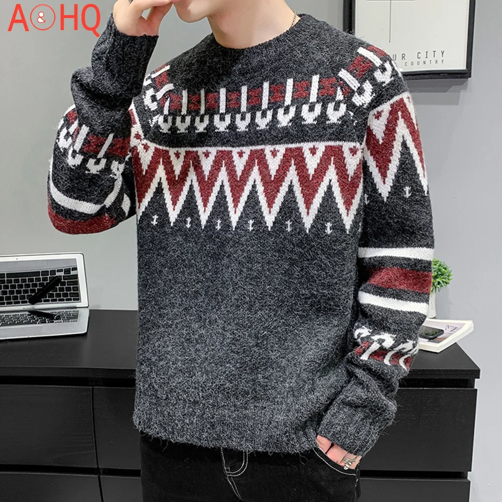 

Мужской осенний свитер с высоким воротником, облегающий модный свитер в Корейском стиле, пуловеры, мужские осенние теплые свитера с длинным...