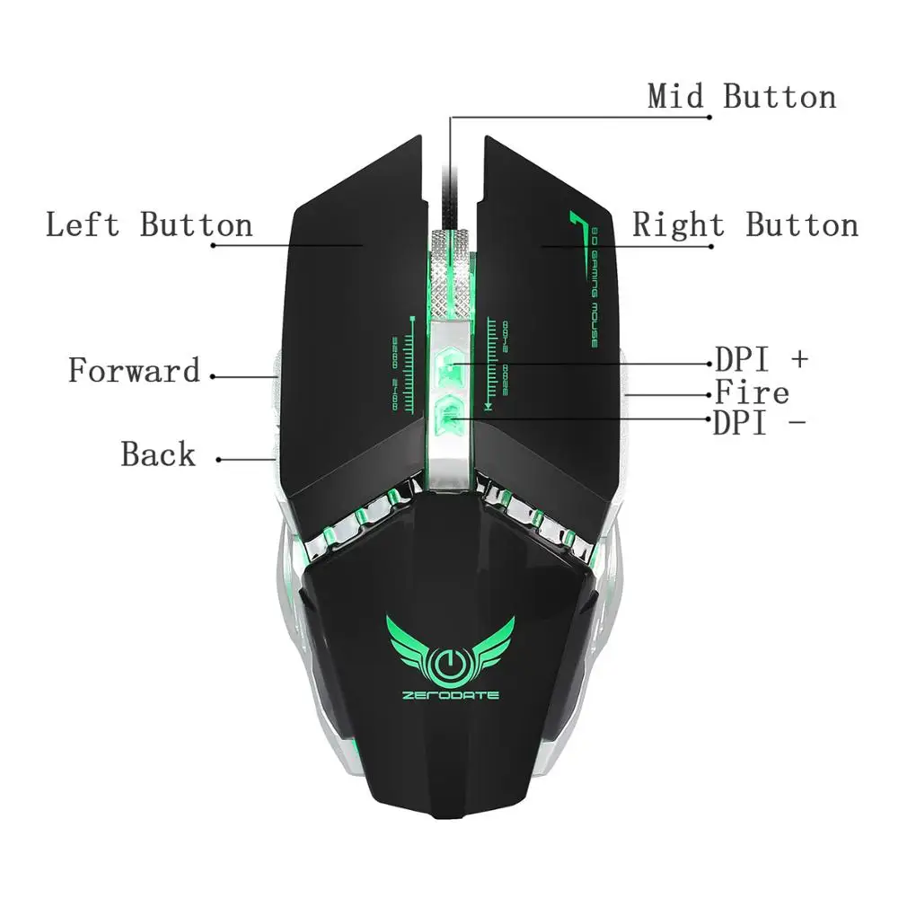 ZERODATE X700 оптическая мышь usb Механическая игровая мышь полный ключ Макросъемка Проводная игровая мышь Четыре Цвета блестящая мышь
