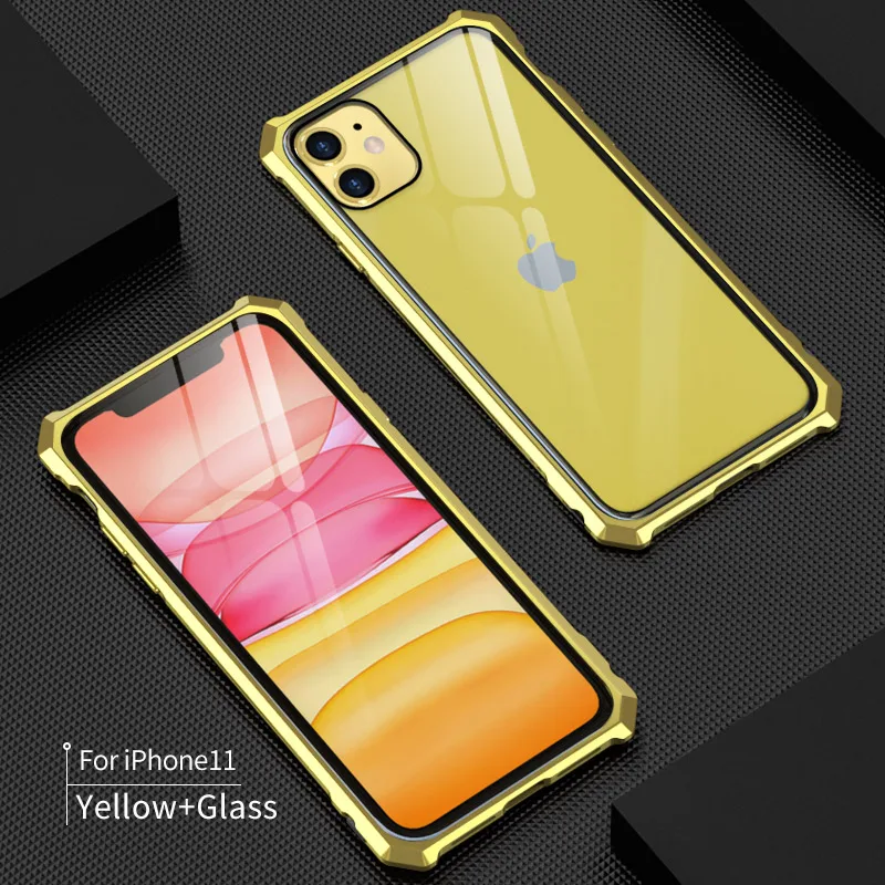 Роскошный металлический корпус для iphone 11 Pro Max, задняя крышка из закаленного стекла для iphone 11 Pro, алюминиевая рамка для iphone 11