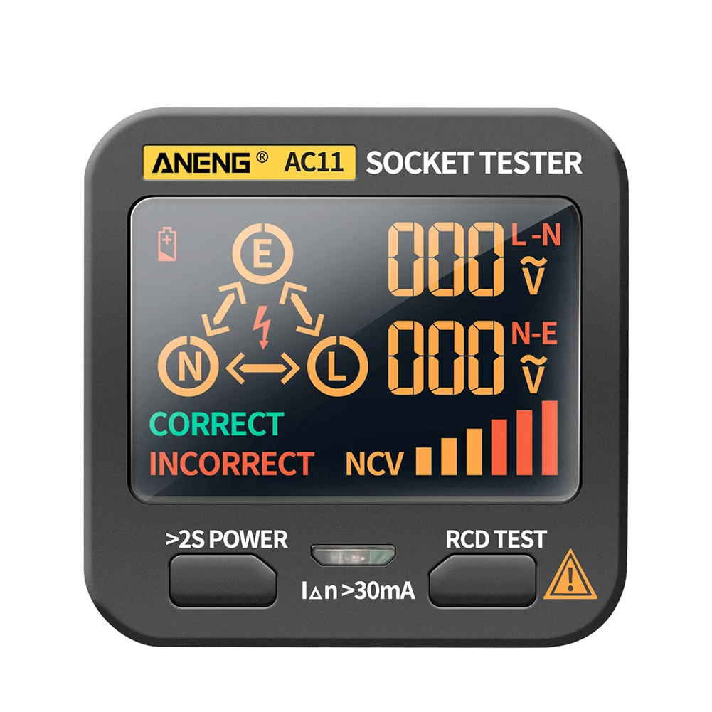

Phase Meter Socket Tester RCD Backlight Circuit Polarity Detector Leakage Protection LCD Display Automatic Shut-down Non Contact