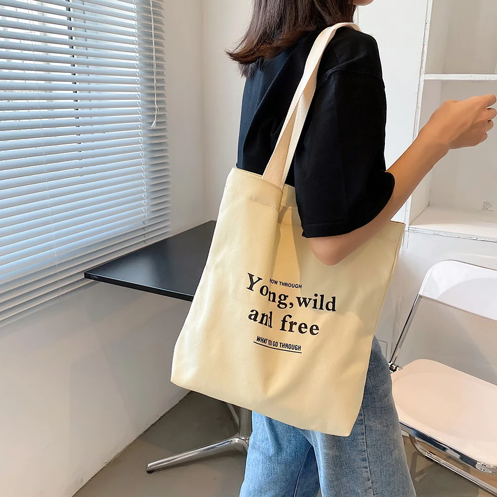 

Fashion Women Letters Printing Shopping Bag Canvas Shoulder Pouch Casual Ladies Large Capacity Tote Handbags for Travel
