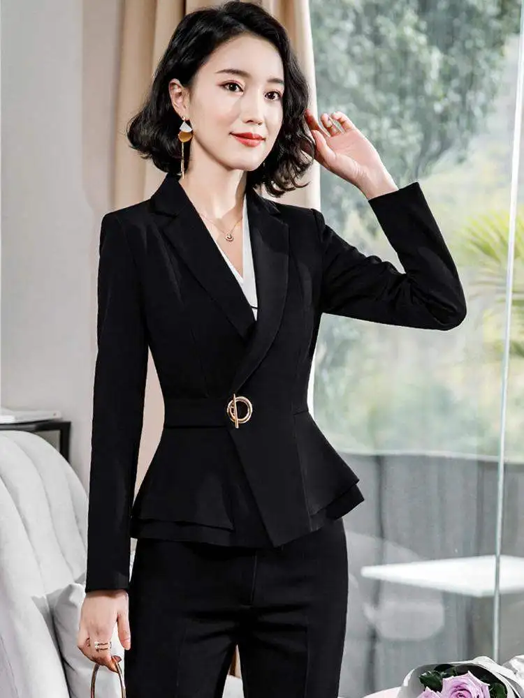 

Sexy Black Women Suits Elegant Autumn Loose Trousers Plus Size Women Suits Set 2 Pieces Female Trouser Conjuntos Clothing Eg50xf