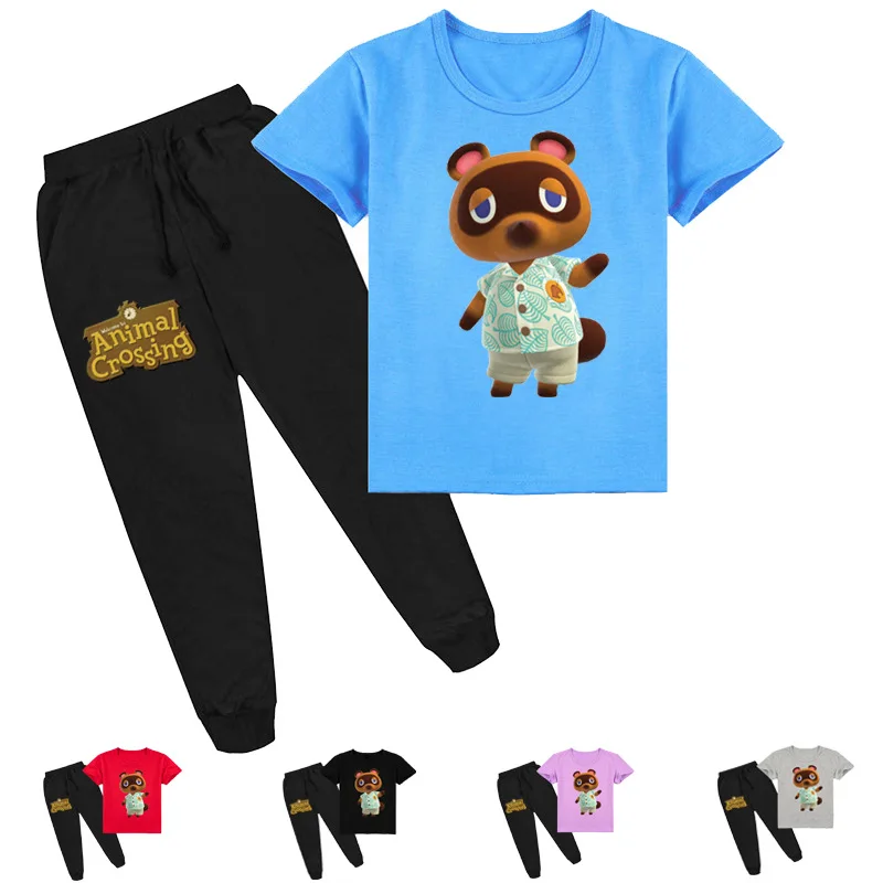 

2-16Y Toddler Girl Summer Clothes 2020 Game Teddy Animal Crossing Shirt Pants 2pcs Set Baby Boys Sportsuit Kids Casual Tracksuit