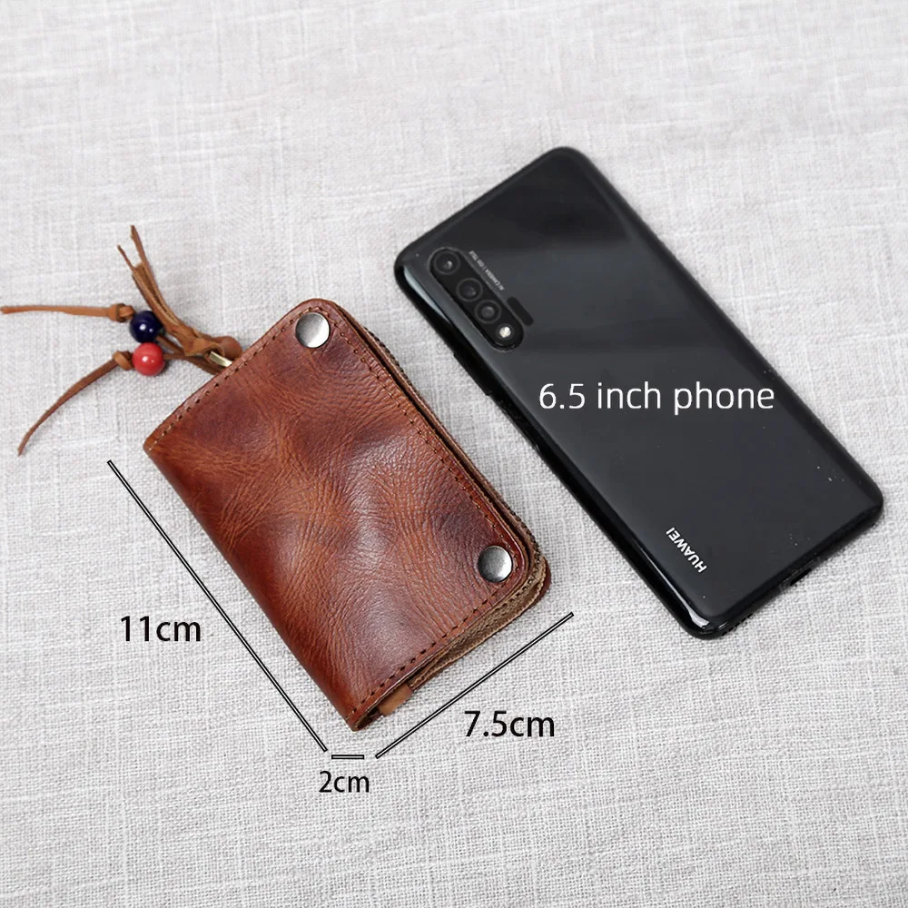 

Vintage Keychain Genuine Leather Coin Purse Housekeeper Organizer Key Holders Fashion Trend Mini Wallet Card Storage Bag NUPUGOO