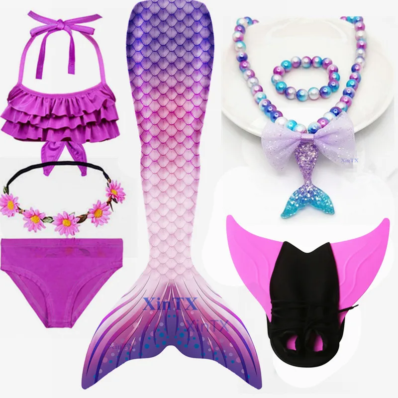 Детский костюм русалки хвост с моноластами для косплея пляжный купальник бикини