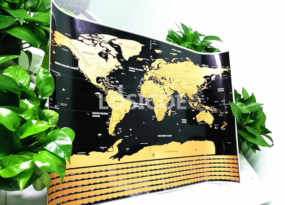 

High quality world scratch travel map poster personalized country flags scratch stickers gold-plated coated print art as a gift